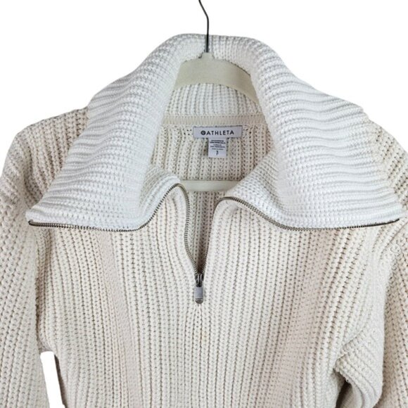 Athleta Cream Knit Half Zip Adler Cropped Pullover Sweater Chunky Collar Size S - Picture 2 of 10